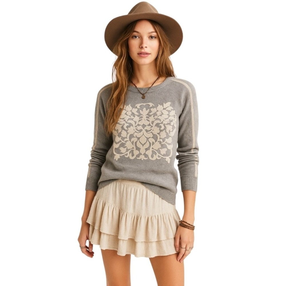 J.Crew Cashmere Blend Jacquard Motif Sweater Gray‎ S